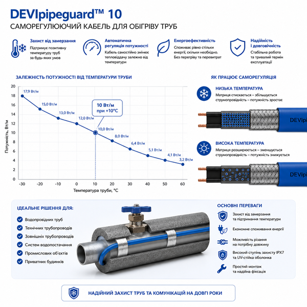 Саморегулюючий кабель DEVIpipeguard 10 - 1 м 140F8504 фото